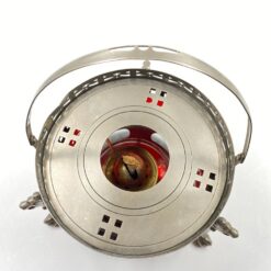 Metalinė žibalinė lempa su raudonu stiklu ir metaline rankena 16x16x20 cm