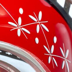 Metalinė žibalinė lempa su raudonu stiklu ir metaline rankena 16x16x20 cm