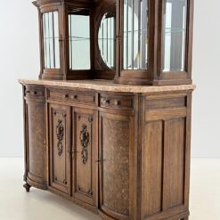 Senovinis, ąžuolinis bufetas su akmeniniu stalviršiumi ir veidrodžiu 60x161x181 cm