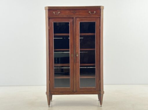 Bydermejerio stiliaus raudonmedžio vitrina, inkrustuota žalvariu 39x91x151 cm