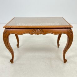 Ąžuolinis staliukas su ratano ir stiklo stalviršiumi 57x88x58 cm