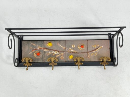 Vintažinė metalinė sieninė kabykla su keramikinėmis plytelėmis 24x70x26 cm
