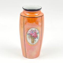 Keramikinė, oranžinės spalvos vaza su gėlių paveikslu 10x10x18 cm