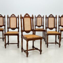 Senovinių drožinėtų ąžuolinių 6 vnt. kėdžių su ratanu komplektas 45x46x107 cm, 48 cm
