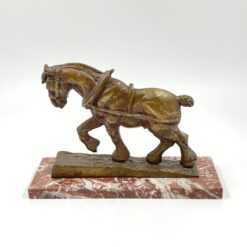 Žalvarinė statula "Arklys" ant marmurinio postamento 10x30x21 cm