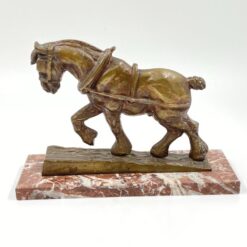 Žalvarinė statula “Arklys” ant marmurinio postamento 10x30x21 cm