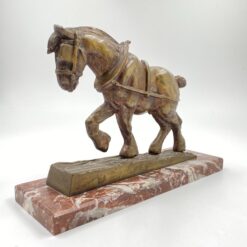 Žalvarinė statula “Arklys” ant marmurinio postamento 10x30x21 cm