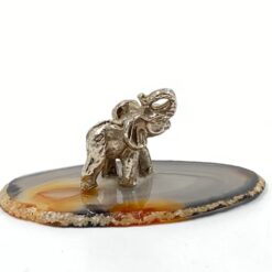 Metalinė dramblio statula ant stiklinio padėklo 4×7,5×3 cm