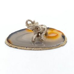 Metalinė dramblio statula ant stiklinio padėklo 4×7,5×3 cm