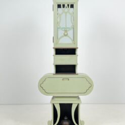 Art nouveau medinė indauja su stalčiais, raitytomis detalėmis 33x71x203 cm