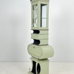 Art nouveau medinė indauja su stalčiais, raitytomis detalėmis 33x71x203 cm