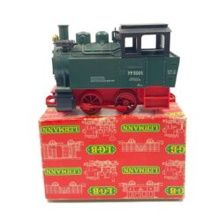 Vintažinis Lehmann LGB 2 dalių rinkinys: lokomotyvas 99 5001 su dėžute 12,5x24x15 cm ir 300 mm 10000x12 vnt. tiesūs bėgiai su dėžute 10,5x36x13,5 cm