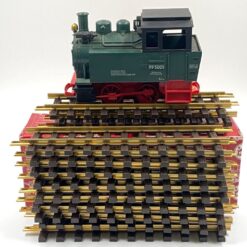 Vintažinis Lehmann LGB 2 dalių rinkinys: lokomotyvas 99 5001 su dėžute 12,5x24x15 cm ir 300 mm 10000×12 vnt. tiesūs bėgiai su dėžute 10,5x36x13,5 cm