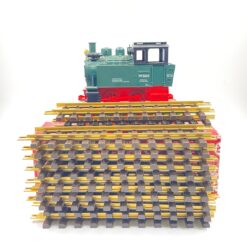 Vintažinis Lehmann LGB 2 dalių rinkinys: lokomotyvas 99 5001 su dėžute 12,5x24x15 cm ir 300 mm 10000×12 vnt. tiesūs bėgiai su dėžute 10,5x36x13,5 cm