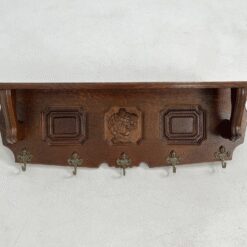 Ąžuolinė sieninė kabykla su penkiais žalvario kabliukais 22x98x33 cm