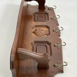 Ąžuolinė sieninė kabykla su penkiais žalvario kabliukais 22x98x33 cm