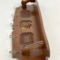 Ąžuolinė sieninė kabykla su penkiais žalvario kabliukais 22x98x33 cm