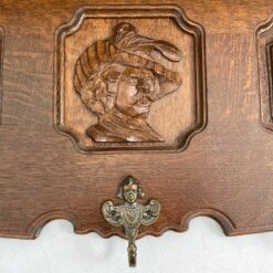 Ąžuolinė sieninė kabykla su penkiais žalvario kabliukais 22x98x33 cm