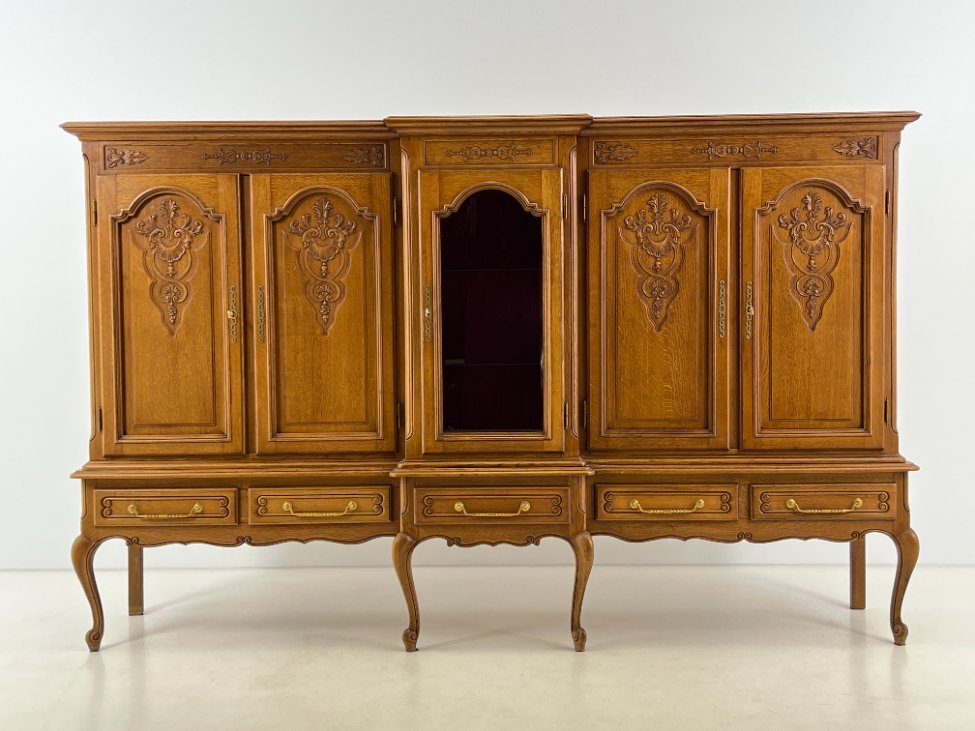 DM0010-komodos-2 Ilga ąžuolinė penkių durų ir penkių stalčių komoda 58x253x158 cm