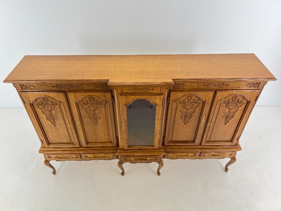 DM0010-komodos-5 Ilga ąžuolinė penkių durų ir penkių stalčių komoda 58x253x158 cm