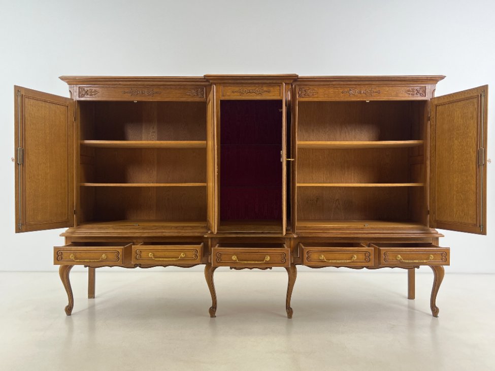 DM0010-komodos-6 Ilga ąžuolinė penkių durų ir penkių stalčių komoda 58x253x158 cm