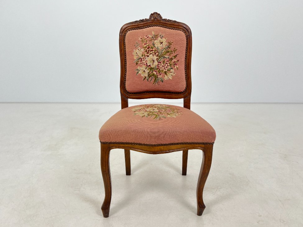 DM0029-kedes-2 Ąžuolinio rėmo kėdė su austu gėlių raštų gobelenu 45x48x89 cm, 47 cm
