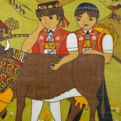 “Fisba Stoffels” įstiklinta skarelė su piemenimis ir jaučiu 1×30,5×30,5 cm