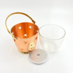 Vario ir žalvario žvakidė “Kibirėlis” su stikliniu įdėklu 12,5x14x13 cm