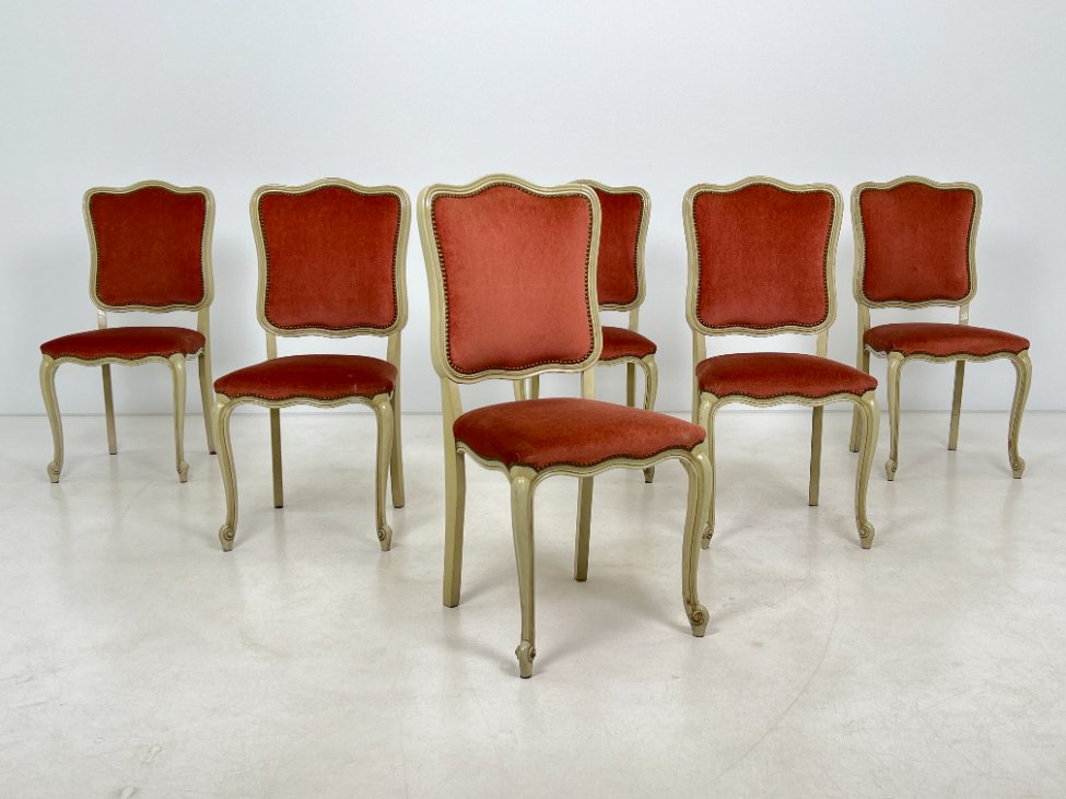 DM0119-kedes-2 Provanso stiliaus kėdės su veliūru 6 vnt. komplektas 55x48x99 cm, 49 cm