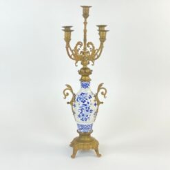 Žalvarinė penkių šakų žvakidė su porcelianu 24x24x61,5 cm