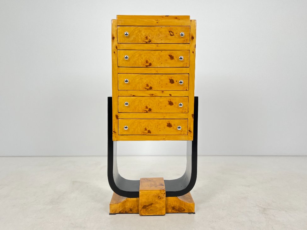 HF0341-komodos-2 Art deco stiliaus penkių stalčių komoda 38x63x137,5 cm