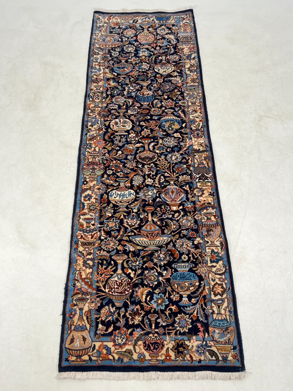 HN0565-kilimai-1 Rankų darbo vilnonis kiliminis takas su šilku “Kashmar” 300x87x1 cm