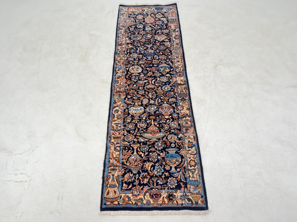 HN0565-kilimai-2 Rankų darbo vilnonis kiliminis takas su šilku “Kashmar” 300x87x1 cm