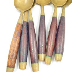 Žalvariniai šaukštai medinėmis rankenomis 6 vnt. komplektas 4x18x2,5 cm