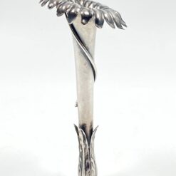 Sidabruoto metalo, gėlės žiedo formos vazelė 5,5×5,5×12,5 cm