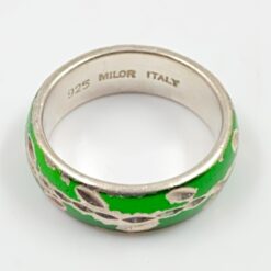 Sidabrinis “Milor” žiedas su žalios spalvos emaliu, 16 dydis 2x2x0,6 cm