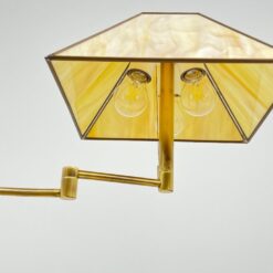 Reguliuojamas žalvario šviestuvas stiklo gaubtu 36×36(+30)x128(+42) cm