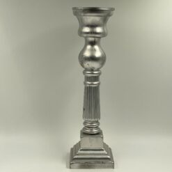 Sidabro spalvos stiklinė žvakidė 13x13x36,5 cm