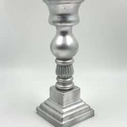 Sidabro spalvos stiklinė žvakidė 13x13x36,5 cm