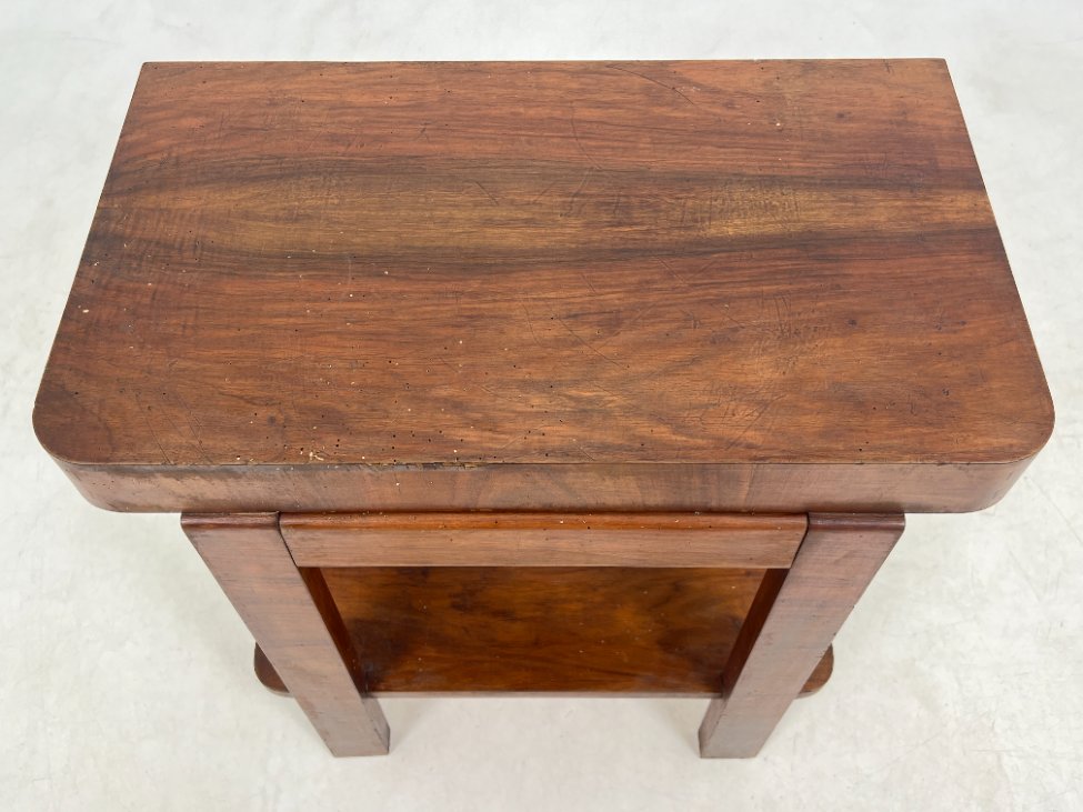 CY0343-stalai-5 Art deco riešutmedžio konsolė su stalčiumi 41×70,5×72 cm