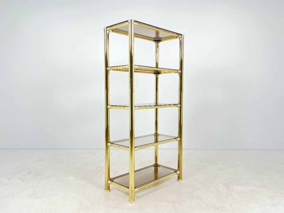 DN0072-lentynos-2 Pastatoma aukso spalvos metalinio rėmo lentyna su stiklu 42×82,5×166 cm