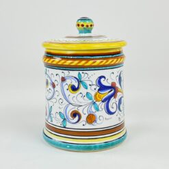 Itališkas keramikinis Deruta stiliaus indas su dangčiu 10,5x10,5x15 cm