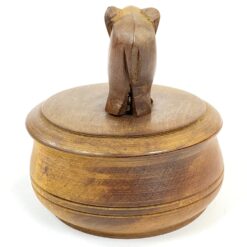 Apvali medinė dėžutė su dramblio figūra 12x12x12 cm