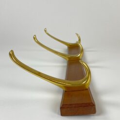 Medinė sieninė kabykla su trijais dvigubais žalvario kabliukais 9x52x14 cm