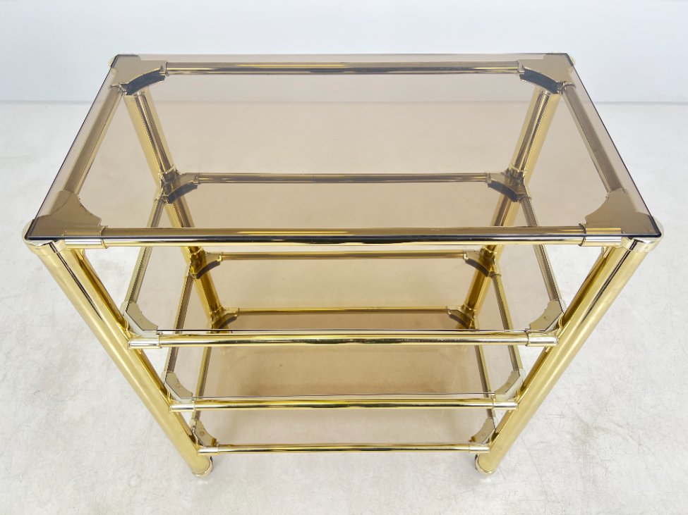 DN0190-lentynos-5 Metalinio rėmo lentyna su stiklo lentynomis ir ratukais 48x83x101 cm