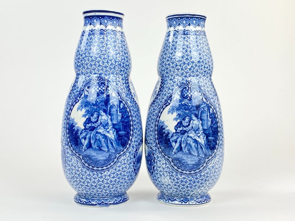 DN0197-vazos-ir-asociai-2 Keramikinės Franz Anton Mehlem vazos 2 vnt. komplektas 10,5×10,5×25,5 cm