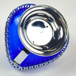 Mėlyno stiklo širdies formos indas metaliniame stove su rankena 12x12x16 cm