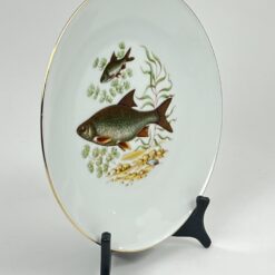 Porcelianinė Mitterteich Bavaria lėkštė su žuvų atvaizdu 24,5×24,5×3 cm