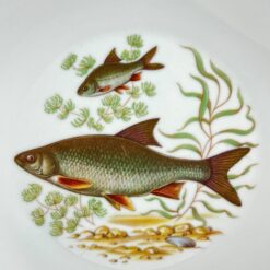 Porcelianinė Mitterteich Bavaria lėkštė su žuvų atvaizdu 24,5×24,5×3 cm