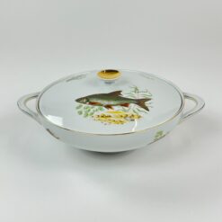 Porcelianinė Mitterteich Bavaria sriubinė su žuvų atvaizdais 23×29,5×12 cm